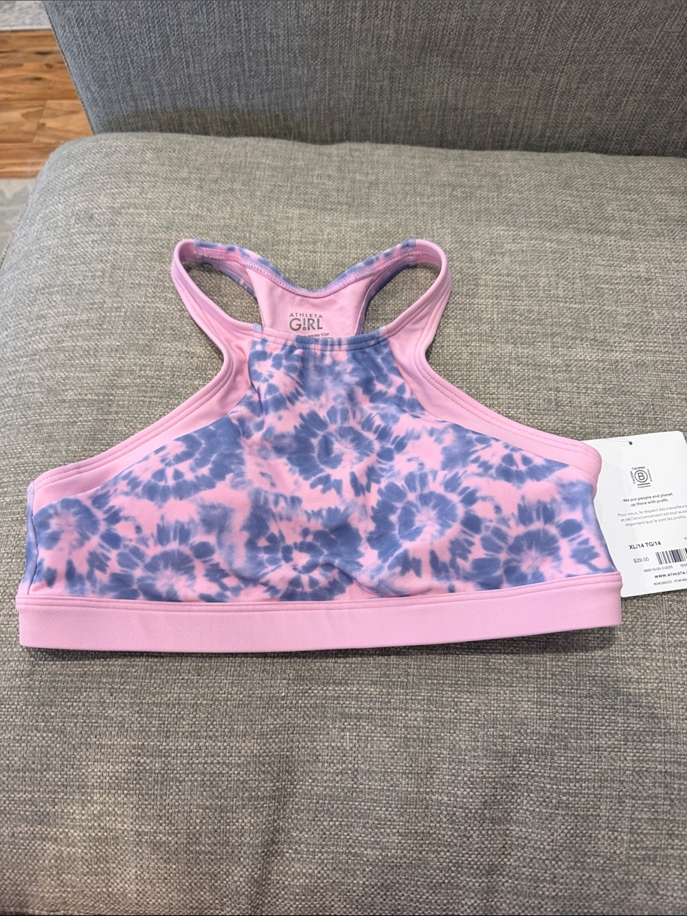 Athleta Girls Pink and Purple Tie-Dye bikini top